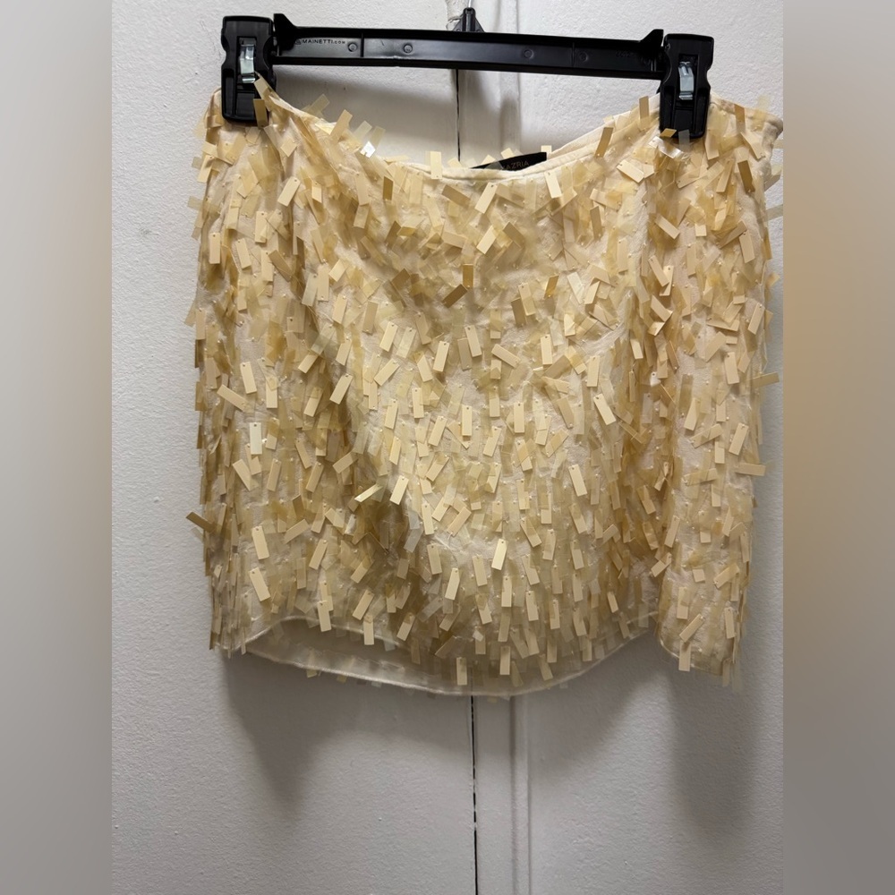 BCBGMaxAzria Eurosummer sequin sheer mini skirt size 4 cream/yellow mermaidcore - Picture 2 of 6